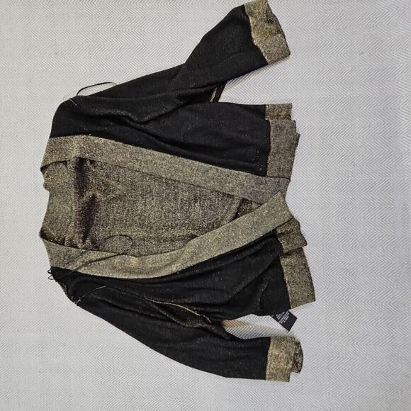Ronni Nicole Open Cardigan 2XL Gold Metallic & Black 3/4 Sleeve Y2K Boho Holiday - Picture 12 of 12